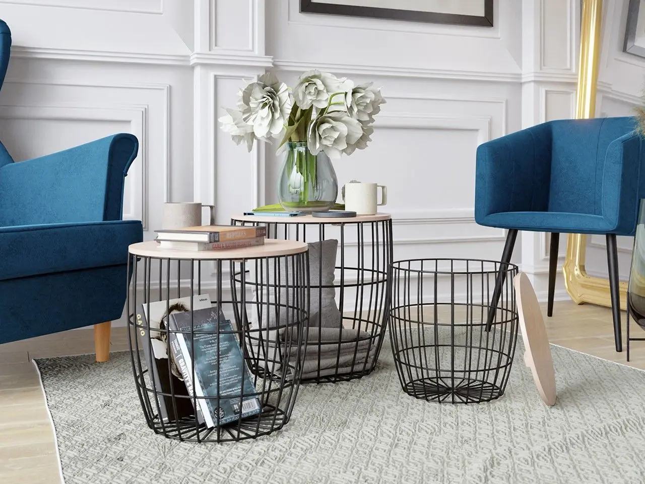 Комплект журнальных столиков Mirjan24 Amiuk/Howig (Black/Natural Wood) - 3