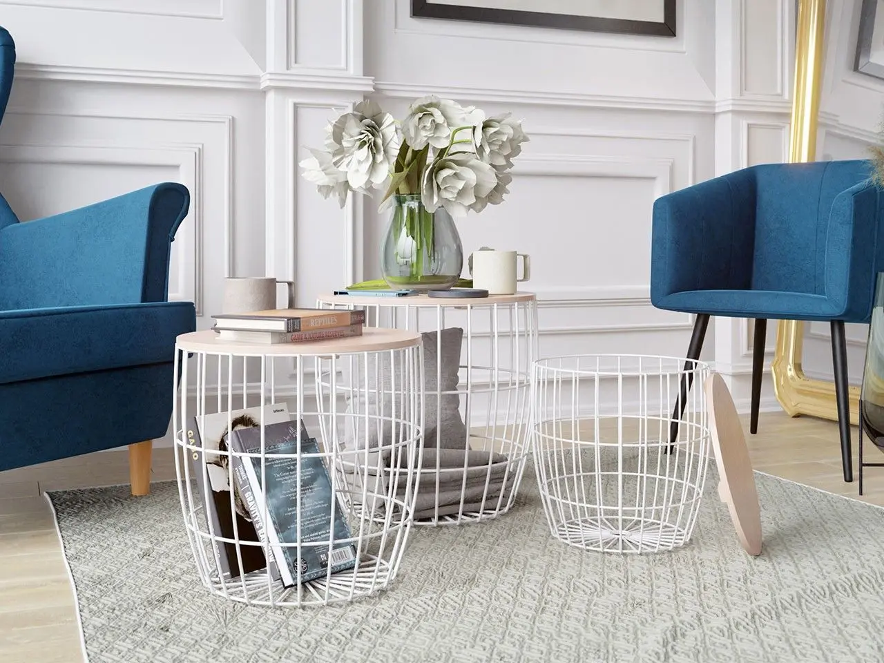 Комплект журнальных столиков Mirjan24 Amiuk/Howig (White/Natural Wood) - 3