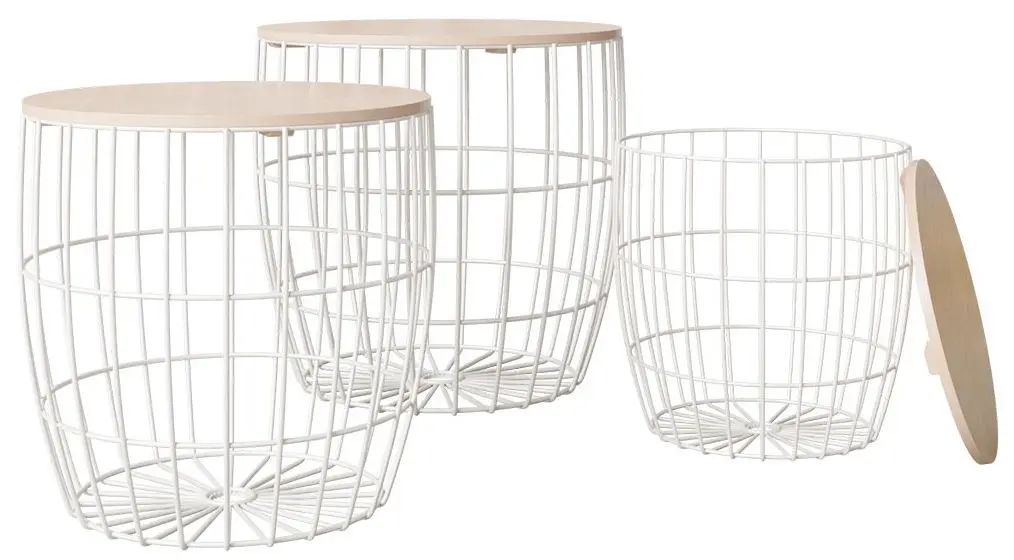 Комплект журнальных столиков Mirjan24 Amiuk/Howig (White/Natural Wood)