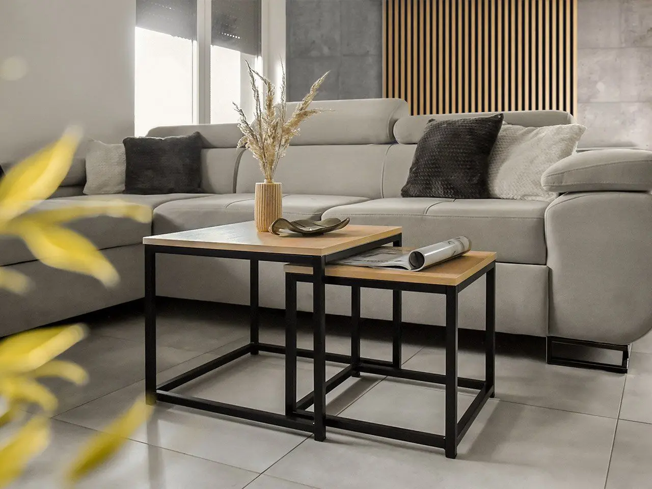 Комплект журнальных столиков Mirjan24 Hamepus/Dener (Sonoma Oak/Black) - 3