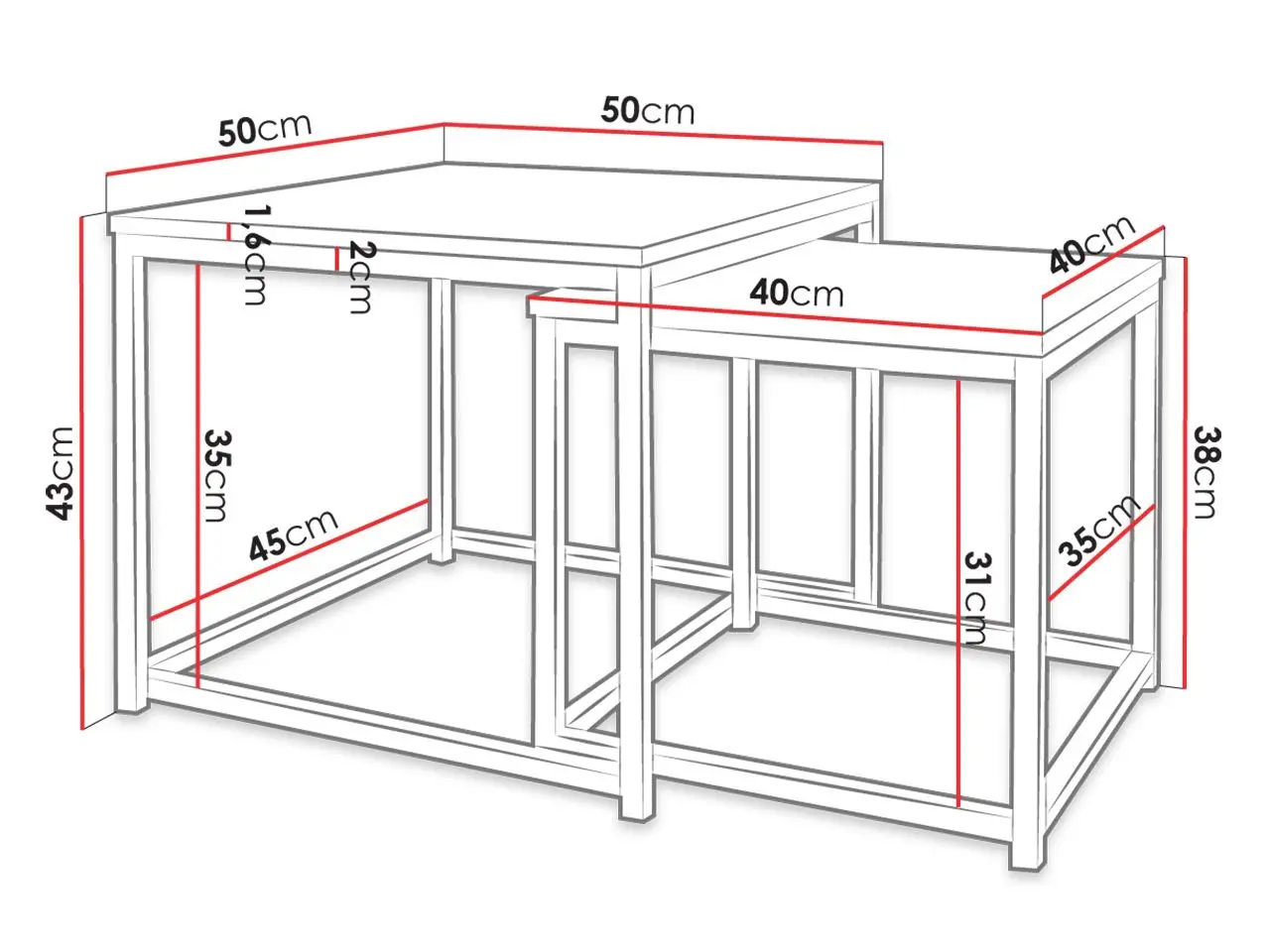 Комплект журнальных столиков Mirjan24 Hamepus/Dener (Sonoma Oak/Black) - 4