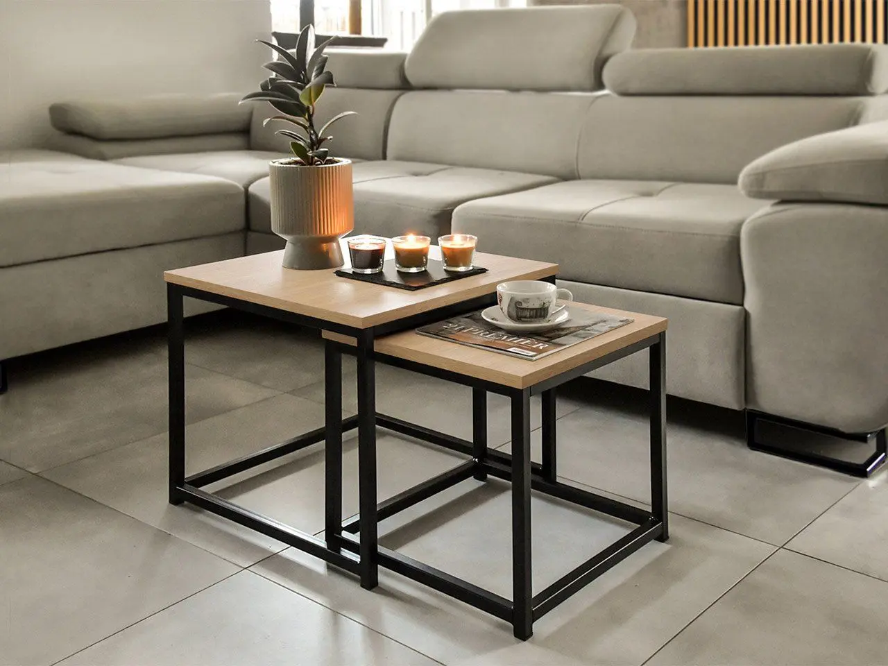 Комплект журнальных столиков Mirjan24 Hamepus/Dener (Sonoma Oak/Black) - 2