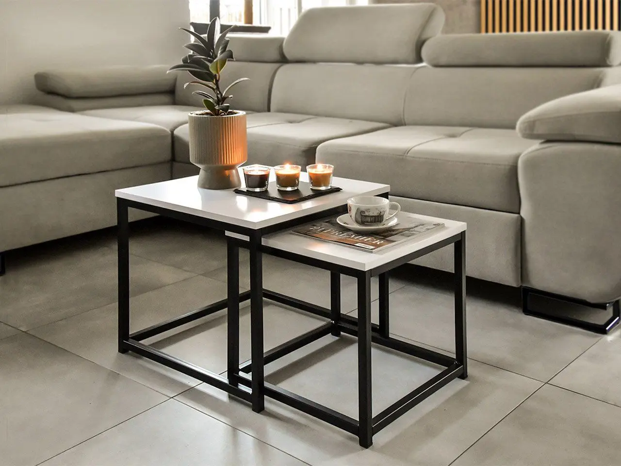 Комплект журнальных столиков Mirjan24 Hamepus/Dener (White/Black) - 3