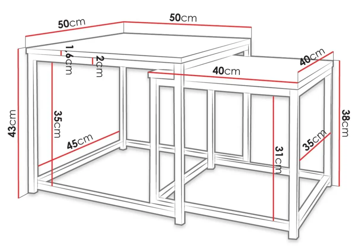 Комплект журнальных столиков Mirjan24 Hamepus/Dener (White/Black) - 4