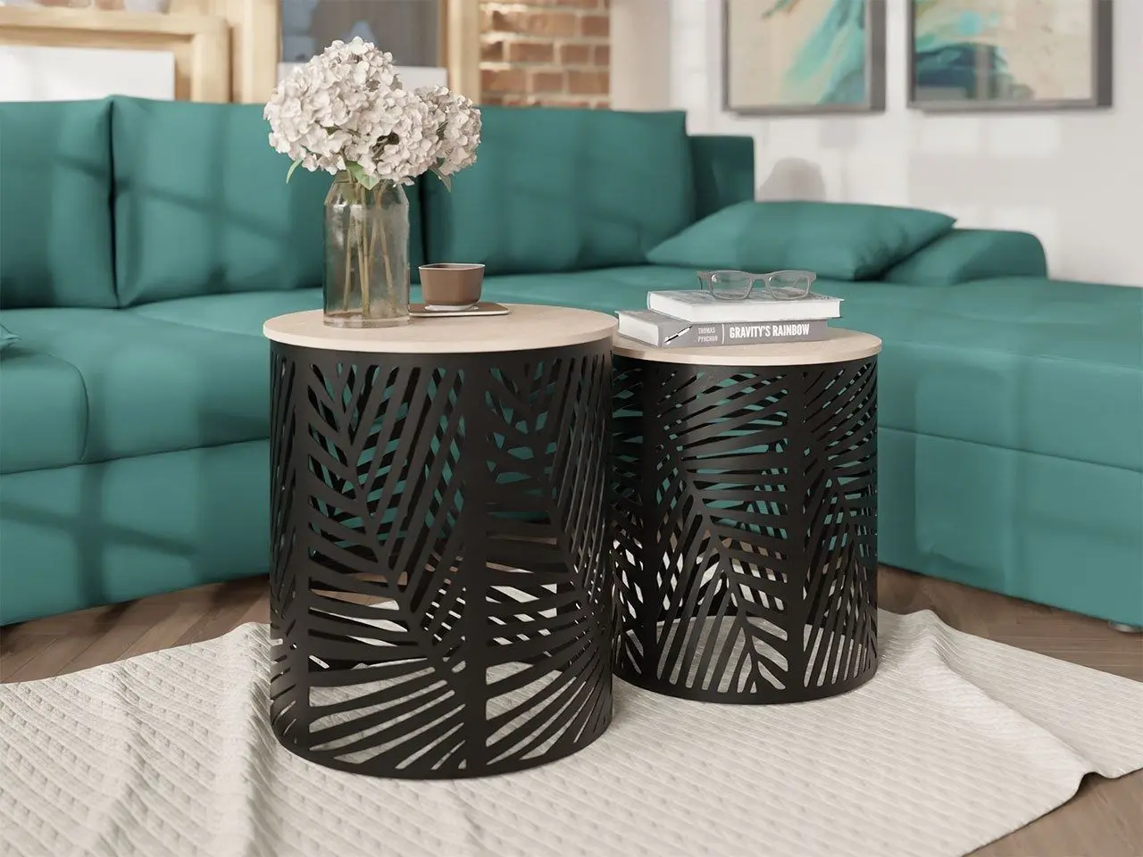 Комплект журнальных столиков Mirjan24 Madesia/Leaf (Natural/Black) - 3