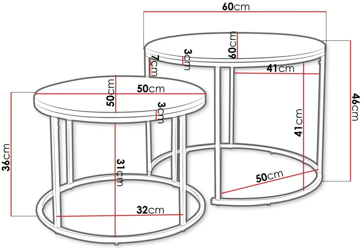 Набор журнальных столиков Mirjan24 Maliko/Idunes Bigger (White Marble/Black) - 2