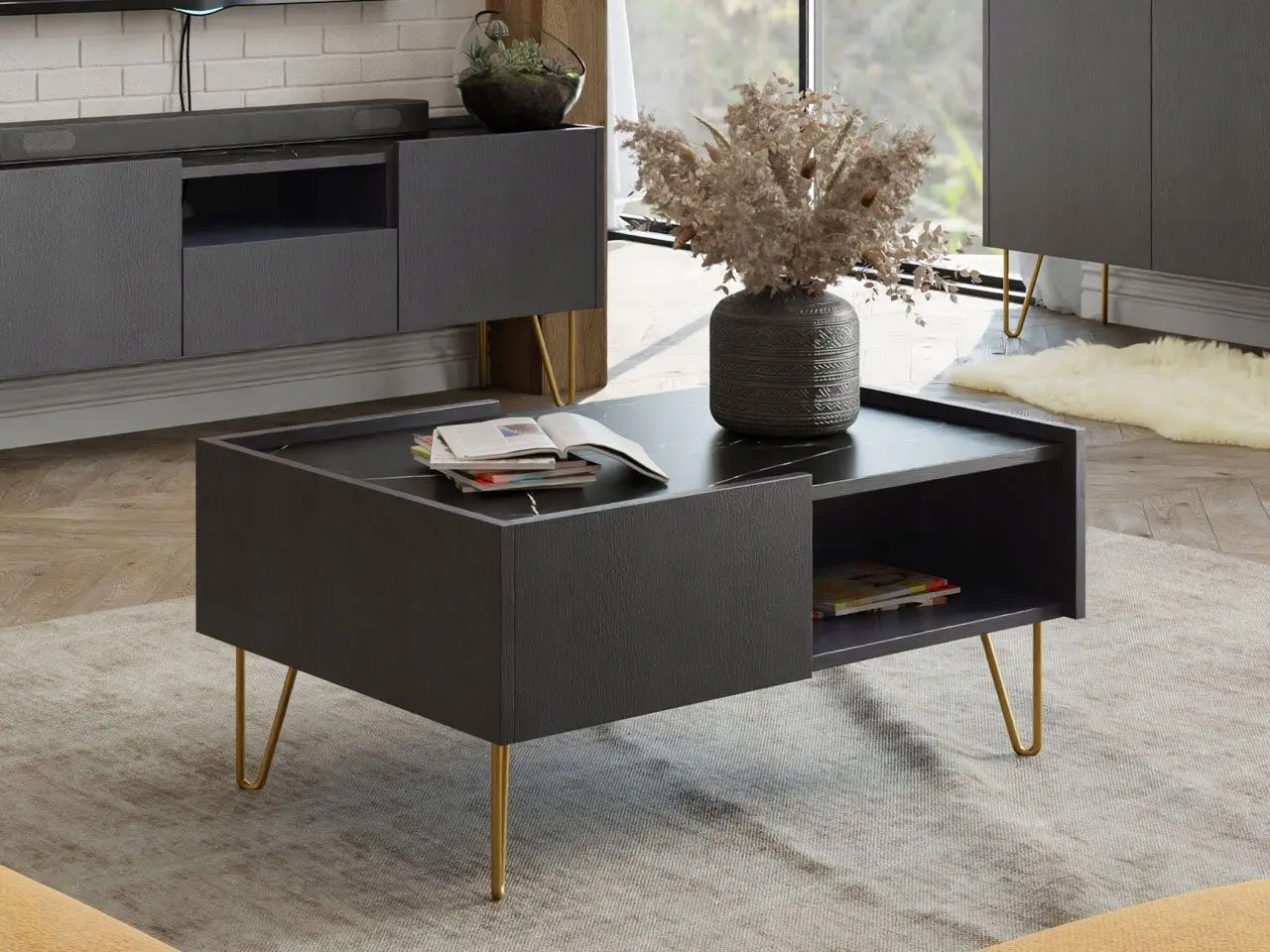 Журнальный столик Mirjan24 Animere AL97/Narine L97 (Black Graphite/Black Marble) - 3