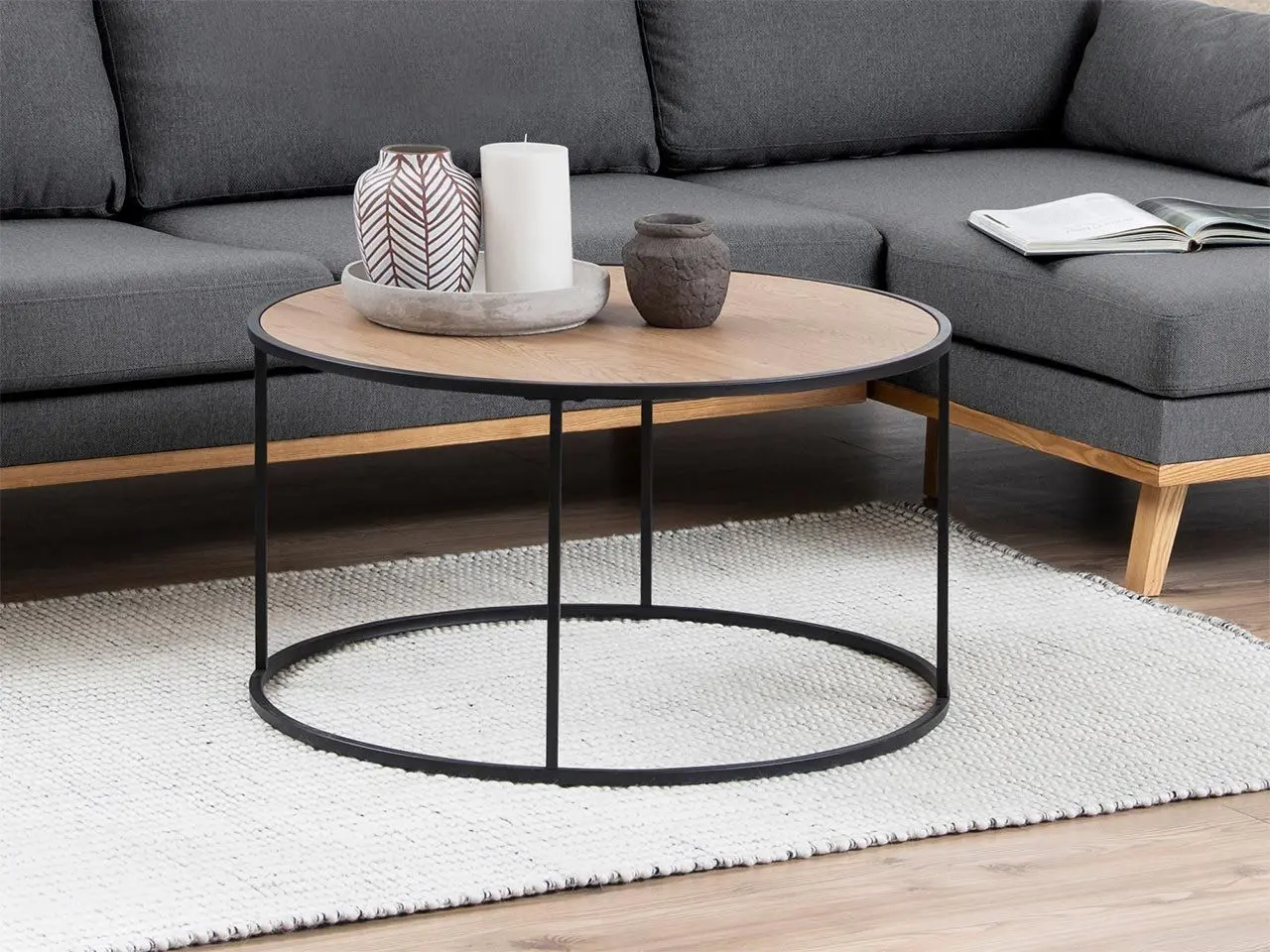 Журнальный столик Mirjan24 Erazme/Seaford (Natural Oak/Black Metal) - 6
