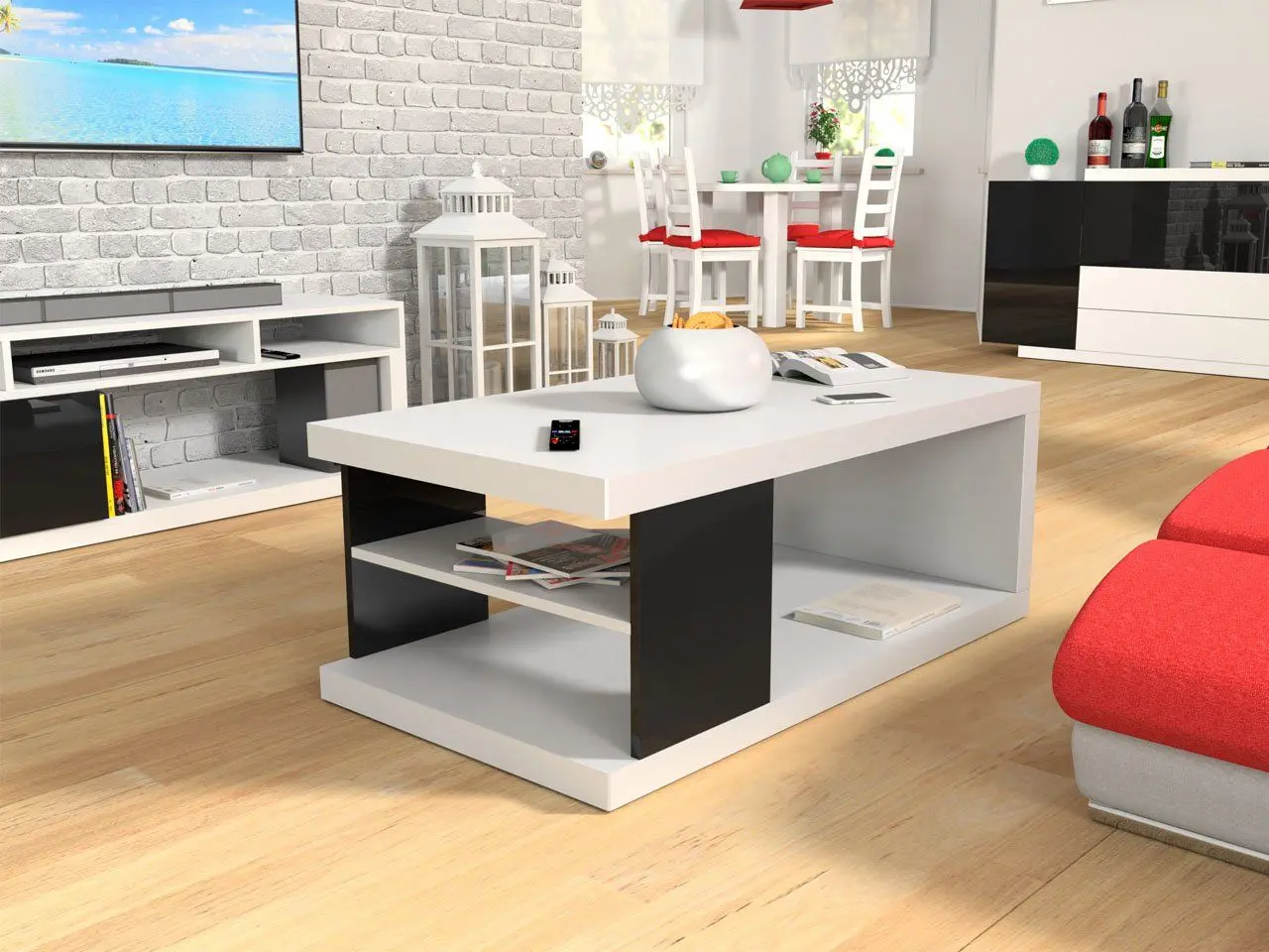 Masa pentru reviste Mirjan24 Ligurin 4P (White/Black Gloss) - 2