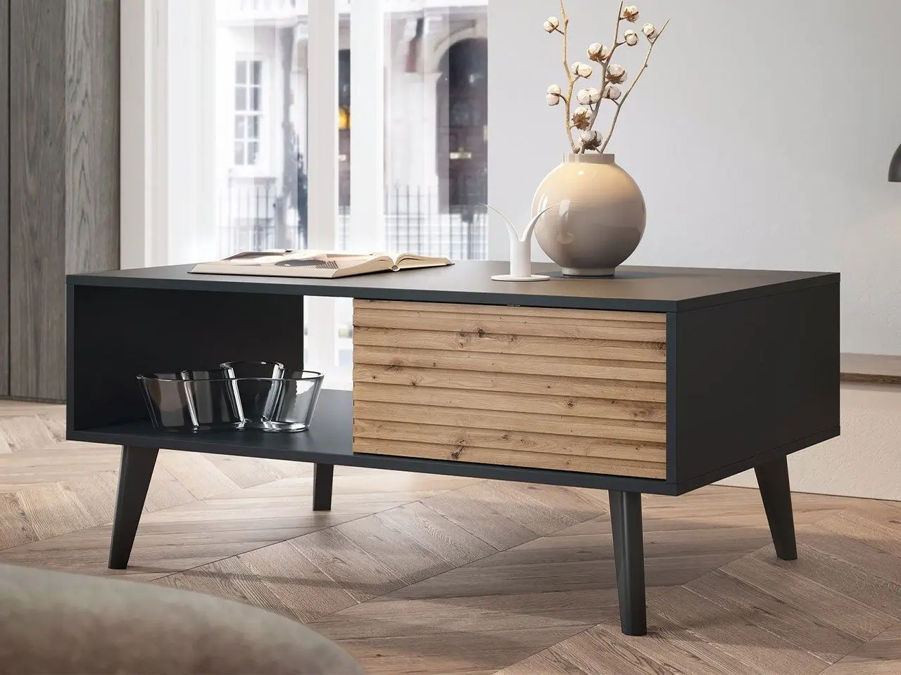 Журнальный столик Mirjan24 Mostero MSL104/Willow (Artisan Oak/Black)