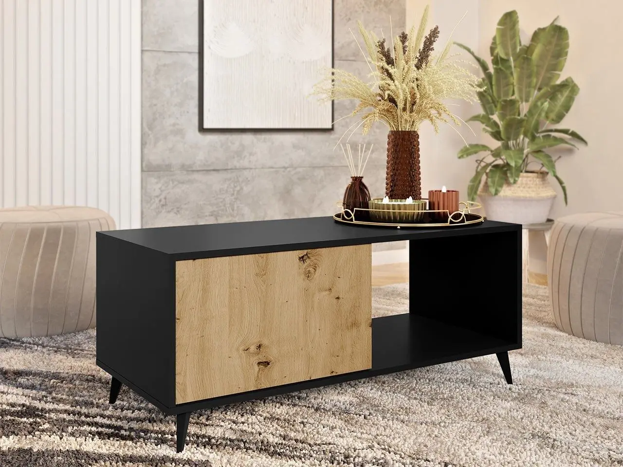 Журнальный столик Mirjan24 Oksawi 1K/Ovessi 1K (Artisan Oak/Black)