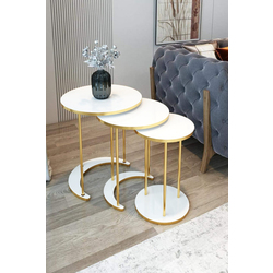 Set masute pentru reviste Prestige WH 50/40/30 3 pcs (White/Gold)
