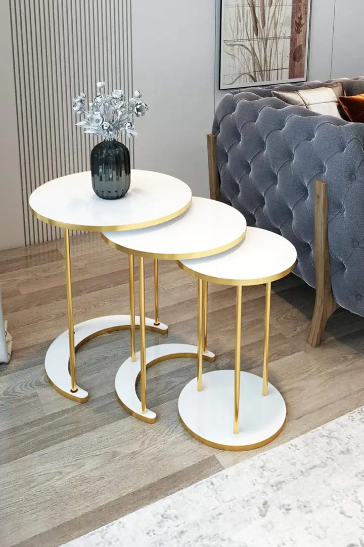 Набор журнальных столиков Prestige WH 50/40/30 3 pcs (White/Gold)