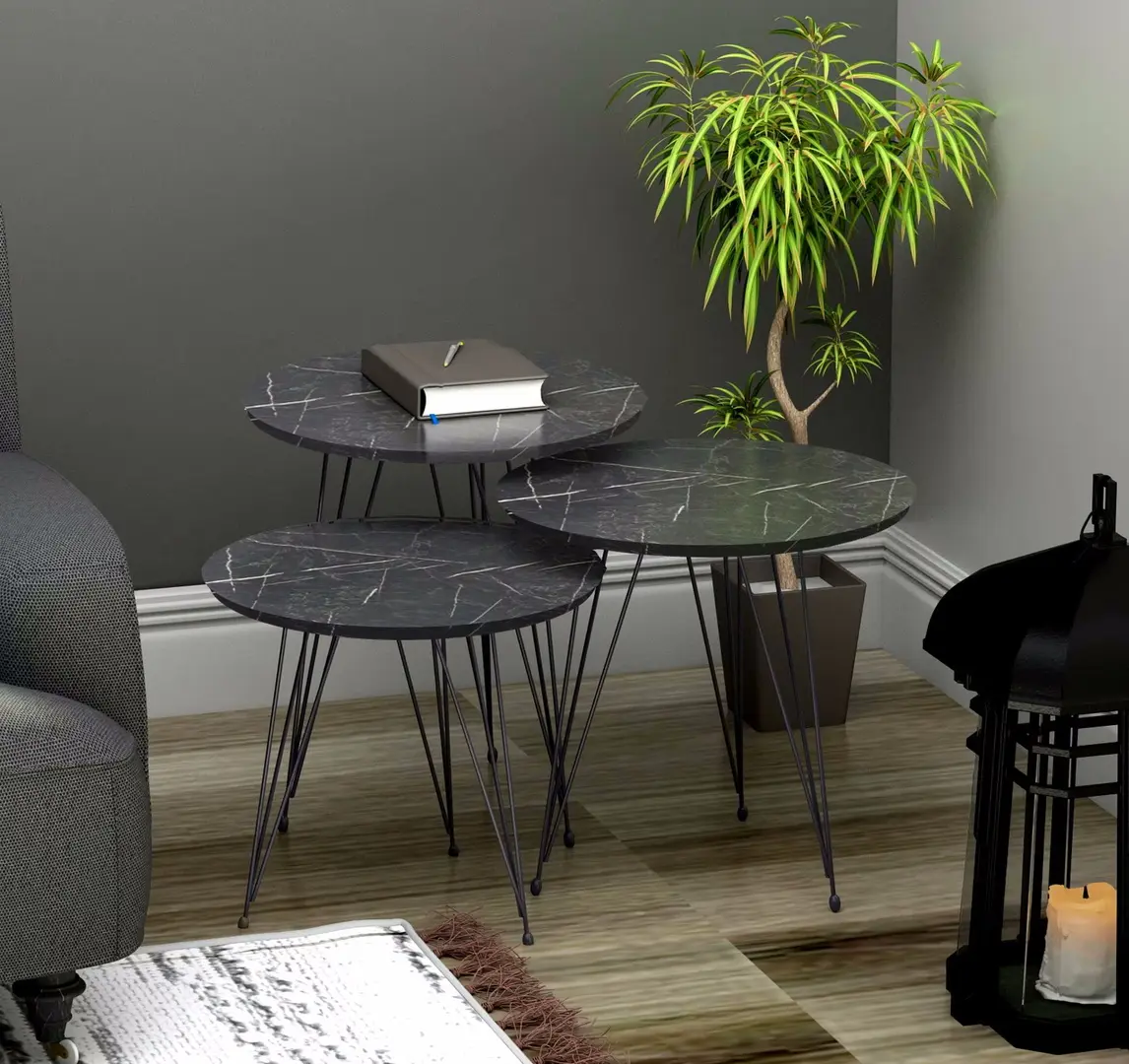 Set masute pentru reviste Prestige Bendir 3 pcs 330 (Black Marble/Black)