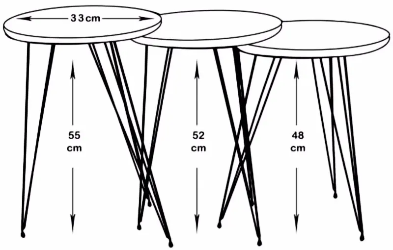 Set masute pentru reviste Prestige Bendir 3 pcs 330 (Black Marble/Black)