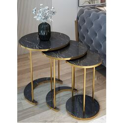 Set masute pentru reviste Prestige Bendir 50/40/30 3 pcs (Black Marble/Gold)