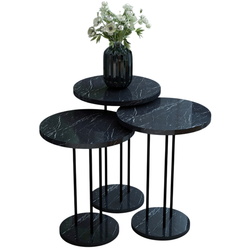 Set masute pentru reviste Prestige Bendir Round base 3 pcs (Black Marble/Black) Thumb
