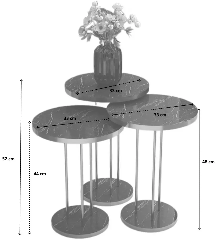 Set masute pentru reviste Prestige Bendir Round base 3 pcs (Black Marble/Black)