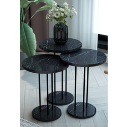 Set masute pentru reviste Prestige Bendir Round base 3 pcs (Black Marble/Black)