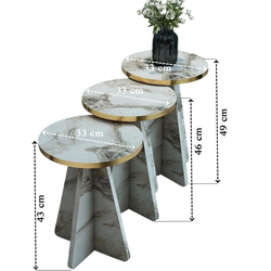 Set masute pentru reviste Prestige Efes 3 pcs 330x43/46/49 (White Marble/Gold) Thumb