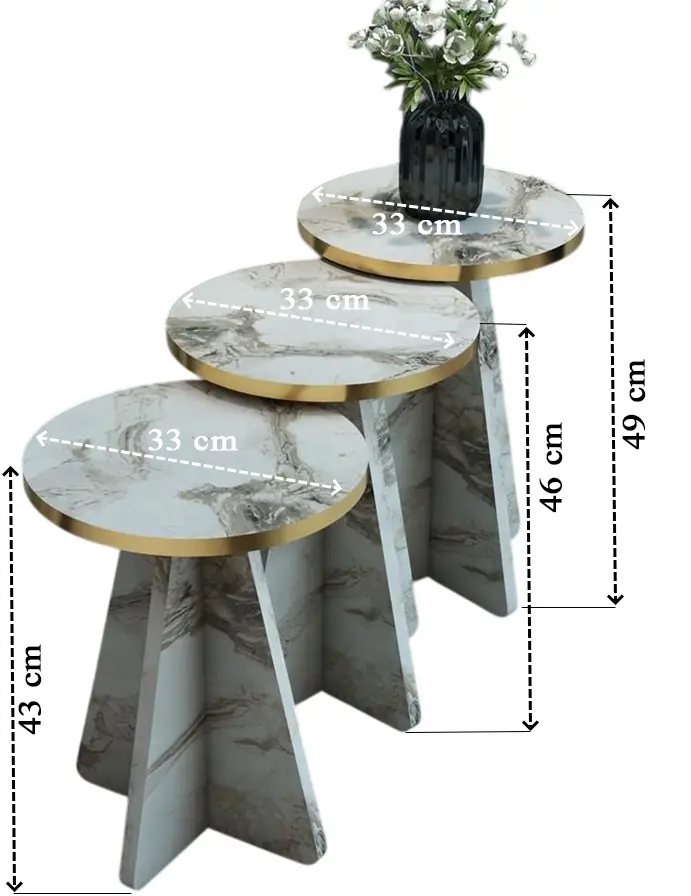 Set masute pentru reviste Prestige Efes 3 pcs 330x43/46/49 (White Marble/Gold)