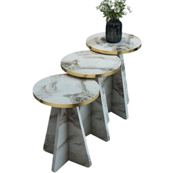 Set masute pentru reviste Prestige Efes 3 pcs 330x43/46/49 (White Marble/Gold) Thumb