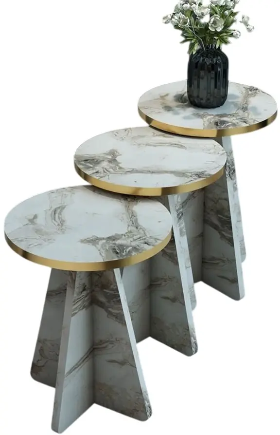 Set masute pentru reviste Prestige Efes 3 pcs 330x43/46/49 (White Marble/Gold)