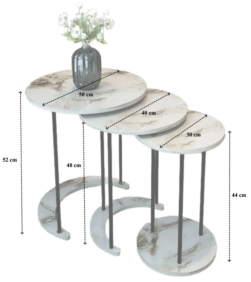 Set masute pentru reviste Prestige Efes 50/40/30 3 pcs (White Marble/Black) - 3