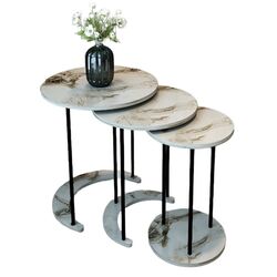 Set masute pentru reviste Prestige Efes 50/40/30 3 pcs (White Marble/Black) Thumb