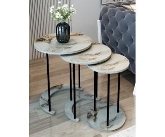 Set masute pentru reviste Prestige Efes 3 pcs (White Marble/Black)