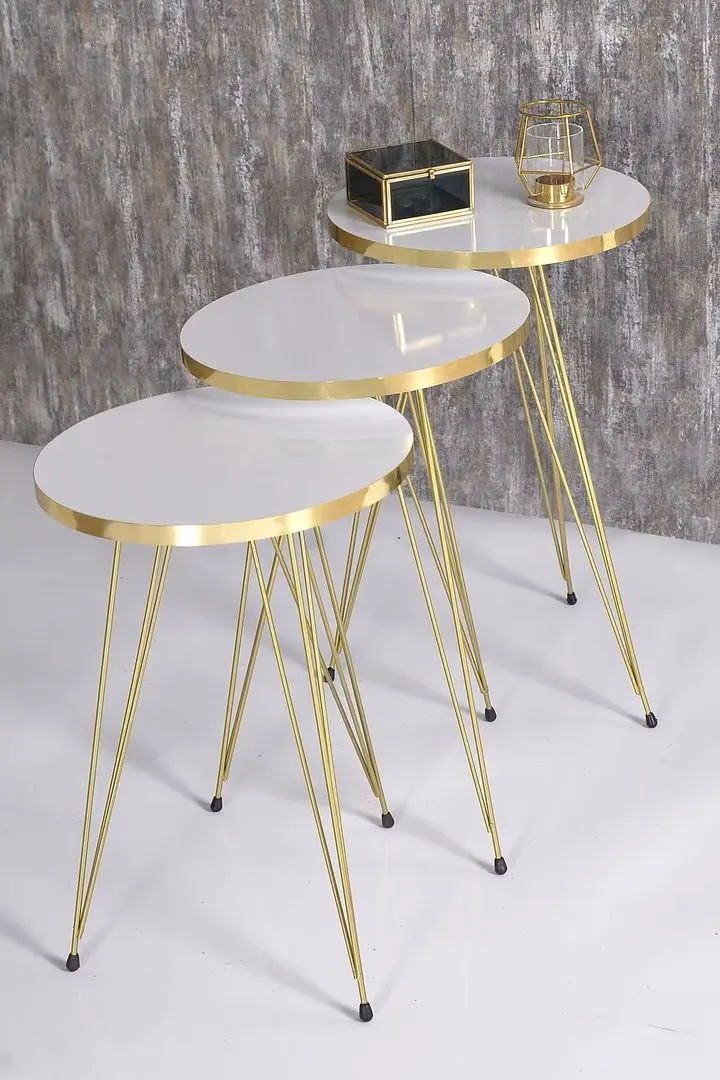 Набор журнальных столиков Prestige Ginsburg 3 pcs 330 (White/Gold) - 6
