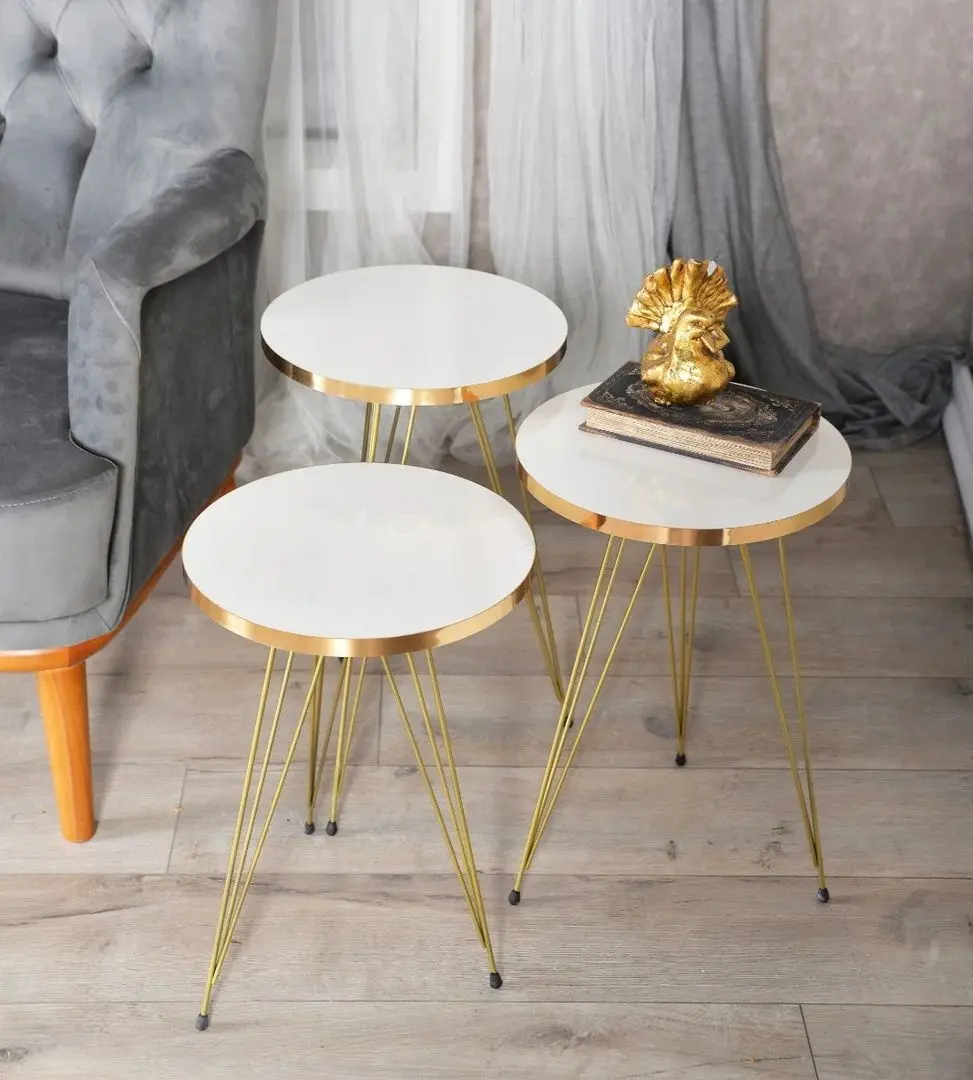 Набор журнальных столиков Prestige Ginsburg 3 pcs 330 (White/Gold)