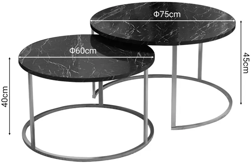 Set masute pentru reviste Prestige Bendir 2 pcs (Black Marble/Gold)