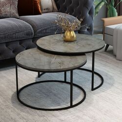 Set masute pentru reviste Prestige Gordion 2 pcs (Dark Grey Marble/Black)
