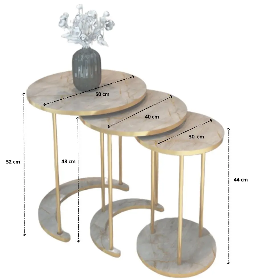 Набор журнальных столиков Prestige Gordion 50/40/30 3 pcs (Grey Marble/Gold) - 2