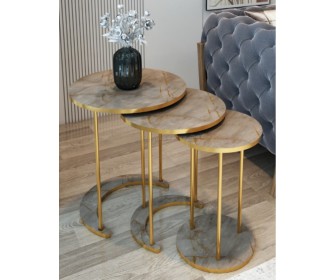 Set masute pentru reviste Prestige Gordion 3 pcs (Grey Marble/Gold)