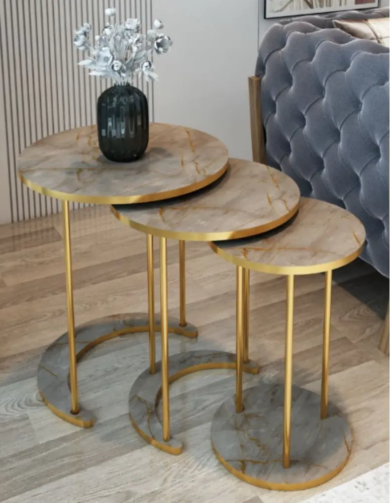Набор журнальных столиков Prestige Gordion 50/40/30 3 pcs (Grey Marble/Gold)