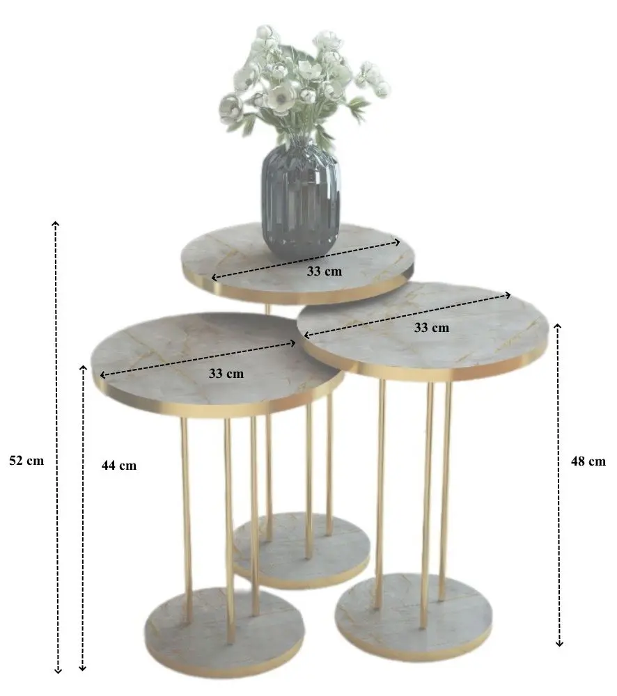 Set masute pentru reviste Prestige Gordion Round base 3 pcs (Grey Marble/Gold) - 2