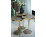 Set masute pentru reviste Prestige Gordion Round base 3 pcs (Grey Marble/Gold)