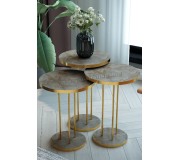 Set masute pentru reviste Prestige Gordion Round base 3 pcs (Grey Marble/Gold)