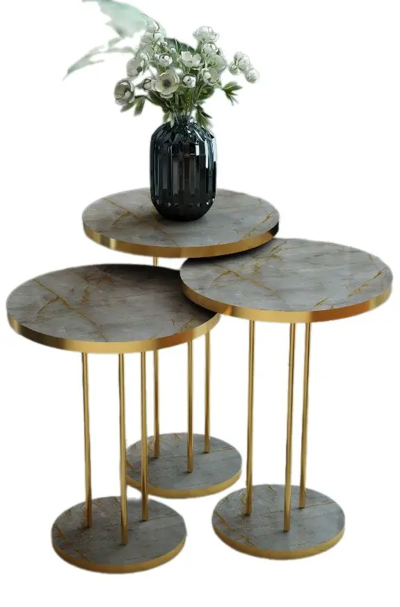 Set masute pentru reviste Prestige Gordion Round base 3 pcs (Grey Marble/Gold) - 3