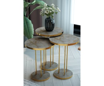 Set masute pentru reviste Prestige Gordion Round base 3 pcs (Grey Marble/Gold)