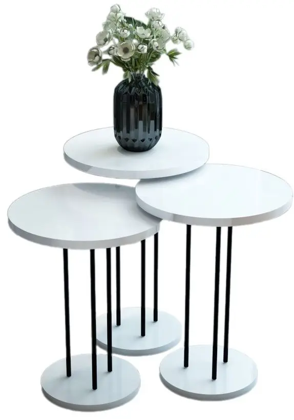 Set masute pentru reviste Prestige WH Round base 3 pcs (White/Black)