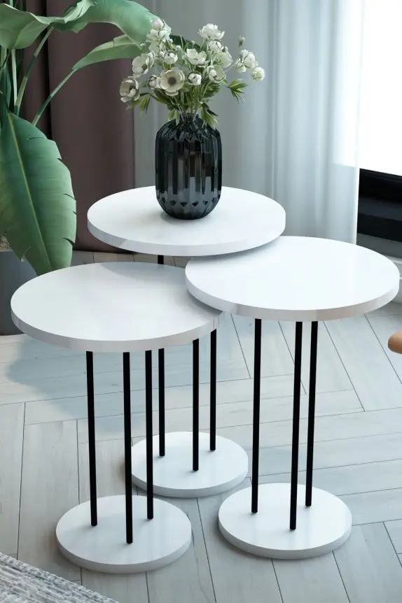 Set masute pentru reviste Prestige WH Round base 3 pcs (White/Black)