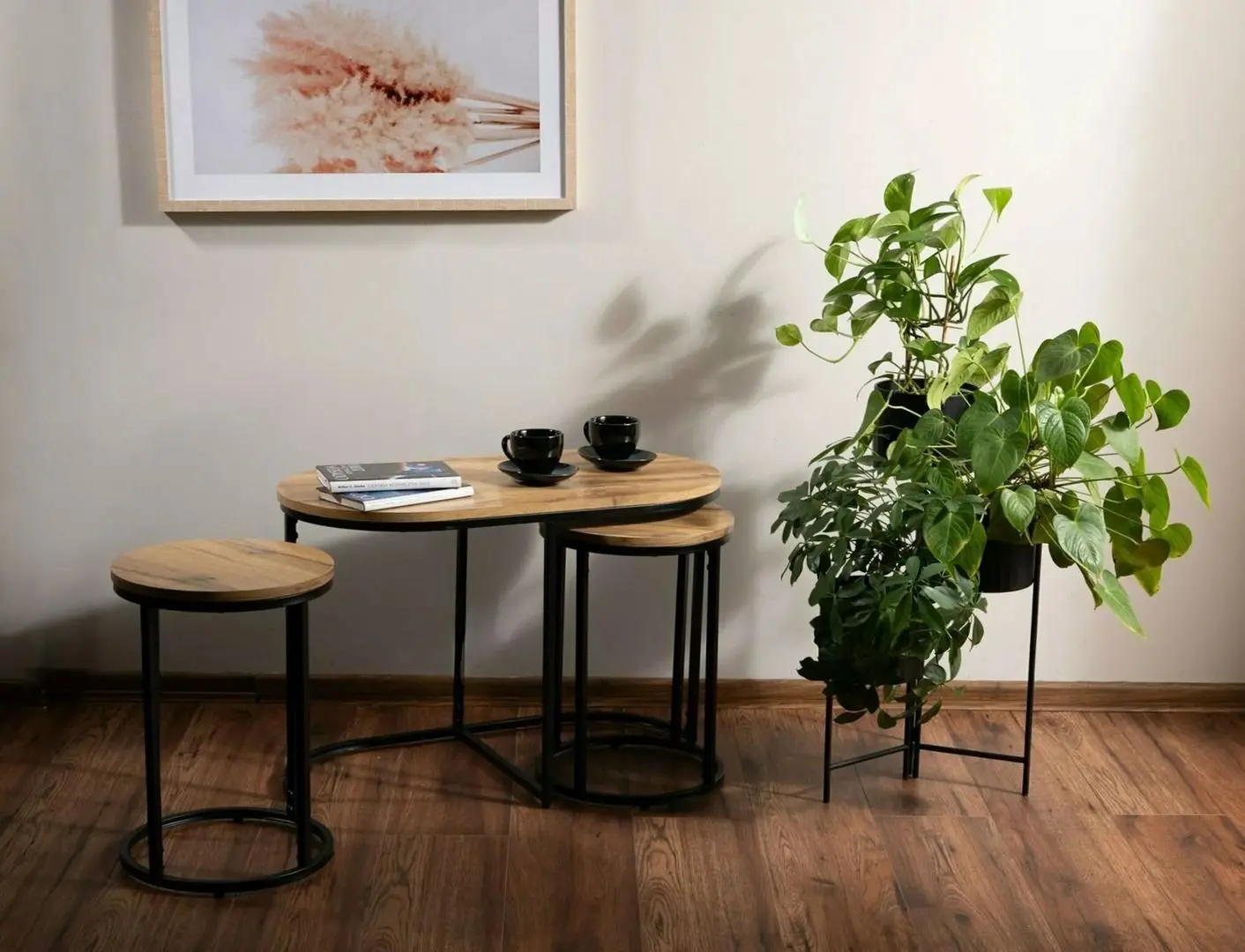 Set masa pentru reviste cu taburete Signal Twix (Artisan Oak/Black)