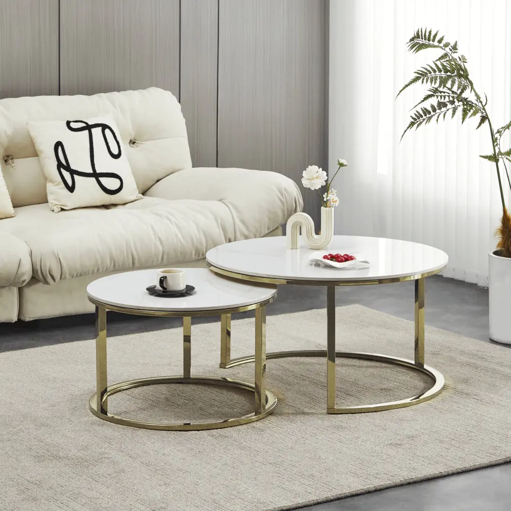 Set masute pentru reviste Tempo Kondela Devnet 3 New 2pcs (White/Gold)