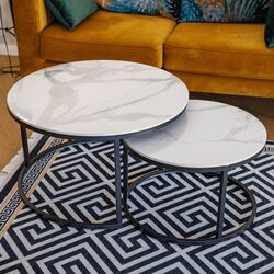 Набор журнальных столиков Tempo Kondela Lastro (White Marble/Black)