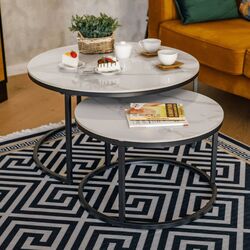 Набор журнальных столиков Tempo Kondela Lastro (White Marble/Black) Thumb