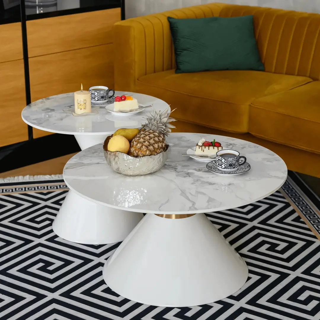 Set masute pentru reviste Tempo Kondela Mabuz New (White Marble/White)
