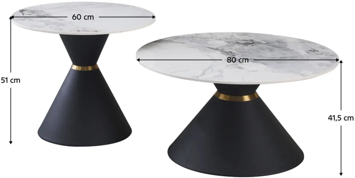 Набор журнальных столиков Tempo Kondela Mabuz (White Marble/Black/Gold)